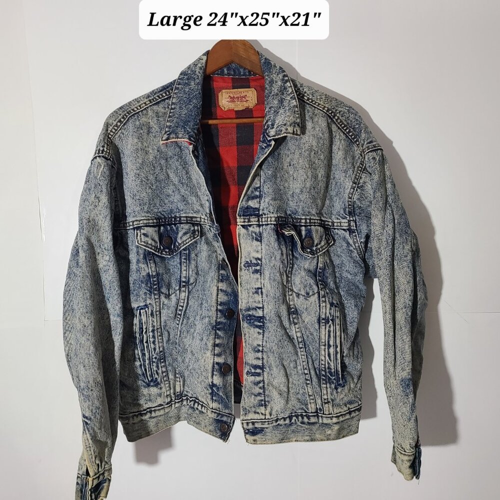 Vintage Levi's Buffalo Plaid Flannel Lined Denim Men's Large Jacket Made in USA
